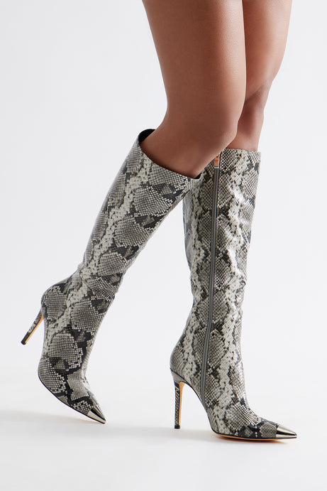 snakeskin thigh high boots