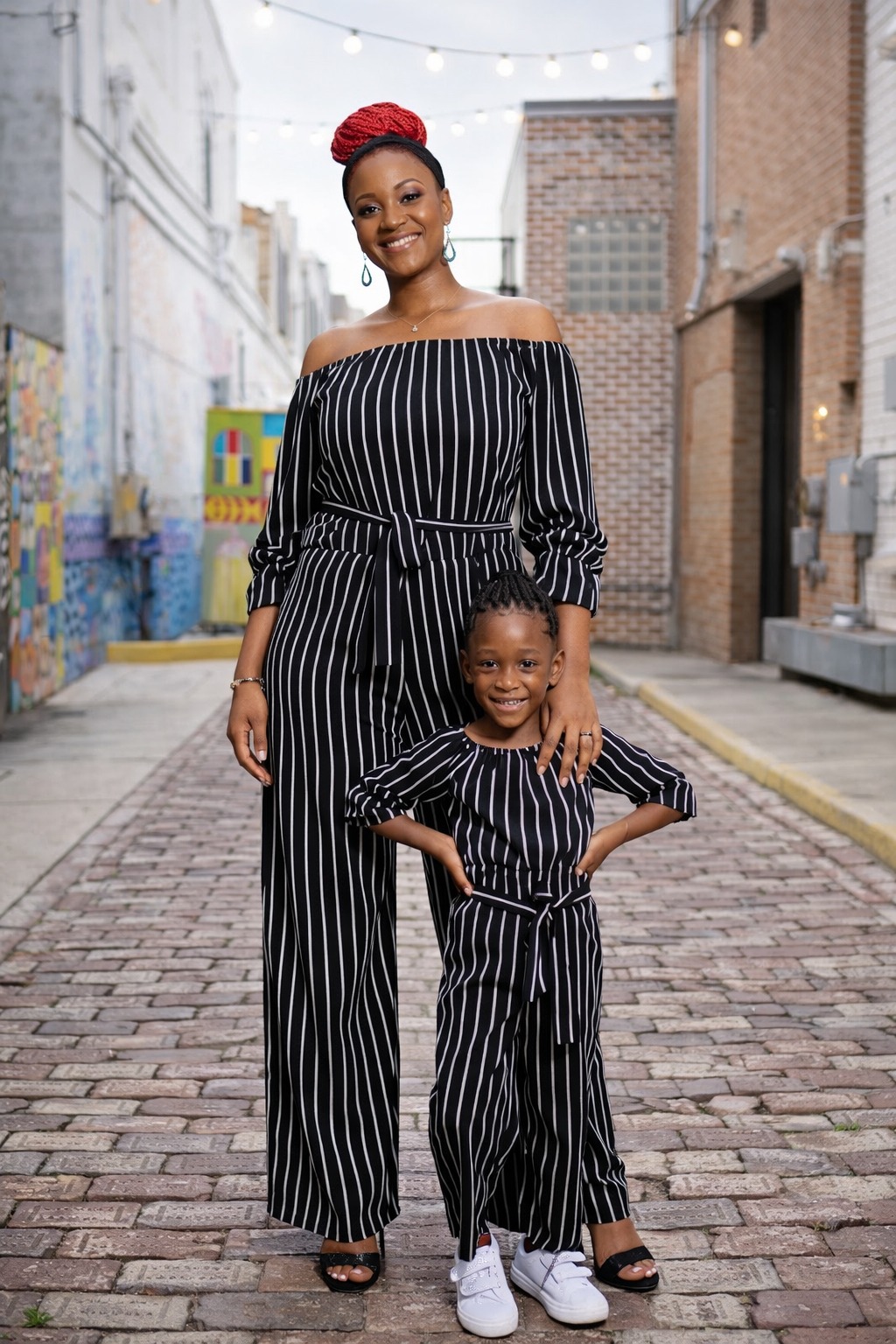 striped jumpsuit with sleeves