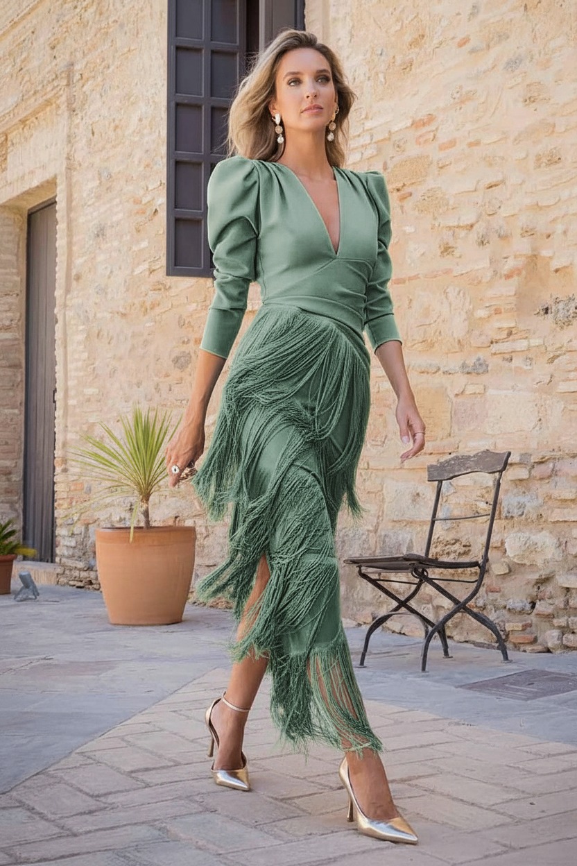 tassel dress with sleeves